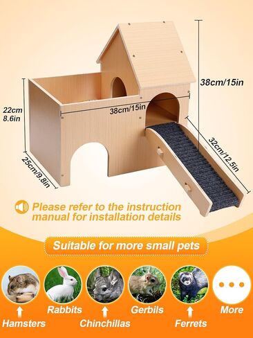 Large Guinea Pig Castle, Sturdy Two-Tier Guinea Pig Hideout with Stairs & Mats Wooden Small Animal House Hut Habitats for Hamsters Chinchillas Bunny Hiding Playing Sleeping in Kuwait