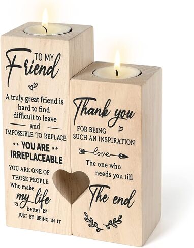 هدايا الأصدقاء للنساء، شمعدان خشبي مطبوع على الوجهين، هدية عيد ميلاد للأصدقاء، هدايا عيد ميلاد الصداقة للنساء الأصدقاء، هدايا مخصصة شخصية (6.3 × 4.8 بوصة) ترقية حجم أكبر in Kuwait