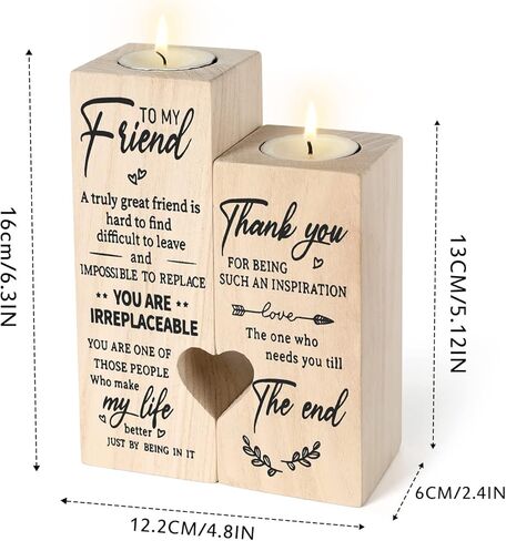 هدايا الأصدقاء للنساء، شمعدان خشبي مطبوع على الوجهين، هدية عيد ميلاد للأصدقاء، هدايا عيد ميلاد الصداقة للنساء الأصدقاء، هدايا مخصصة شخصية (6.3 × 4.8 بوصة) ترقية حجم أكبر in Kuwait