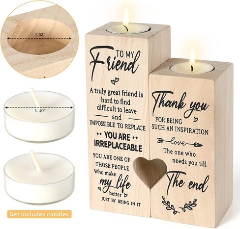 هدايا الأصدقاء للنساء، شمعدان خشبي مطبوع على الوجهين، هدية عيد ميلاد للأصدقاء، هدايا عيد ميلاد الصداقة للنساء الأصدقاء، هدايا مخصصة شخصية (6.3 × 4.8 بوصة) ترقية حجم أكبر in Kuwait