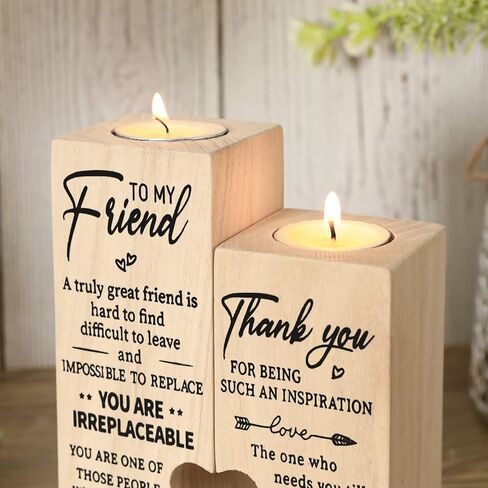 هدايا الأصدقاء للنساء، شمعدان خشبي مطبوع على الوجهين، هدية عيد ميلاد للأصدقاء، هدايا عيد ميلاد الصداقة للنساء الأصدقاء، هدايا مخصصة شخصية (6.3 × 4.8 بوصة) ترقية حجم أكبر in Kuwait