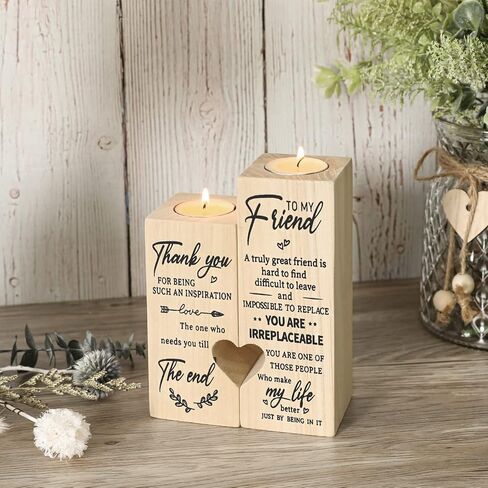 هدايا الأصدقاء للنساء، شمعدان خشبي مطبوع على الوجهين، هدية عيد ميلاد للأصدقاء، هدايا عيد ميلاد الصداقة للنساء الأصدقاء، هدايا مخصصة شخصية (6.3 × 4.8 بوصة) ترقية حجم أكبر in Kuwait
