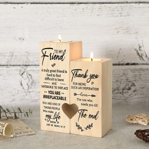 هدايا الأصدقاء للنساء، شمعدان خشبي مطبوع على الوجهين، هدية عيد ميلاد للأصدقاء، هدايا عيد ميلاد الصداقة للنساء الأصدقاء، هدايا مخصصة شخصية (6.3 × 4.8 بوصة) ترقية حجم أكبر in Kuwait