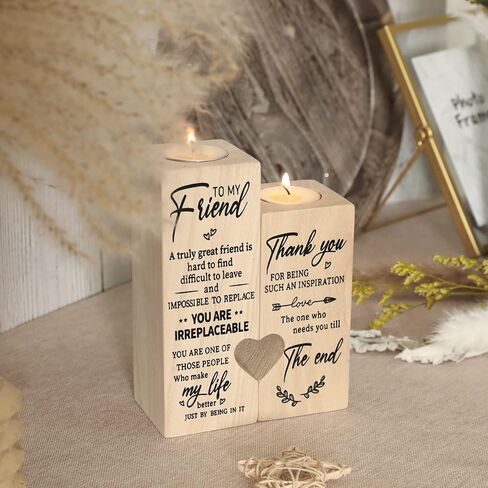 هدايا الأصدقاء للنساء، شمعدان خشبي مطبوع على الوجهين، هدية عيد ميلاد للأصدقاء، هدايا عيد ميلاد الصداقة للنساء الأصدقاء، هدايا مخصصة شخصية (6.3 × 4.8 بوصة) ترقية حجم أكبر in Kuwait