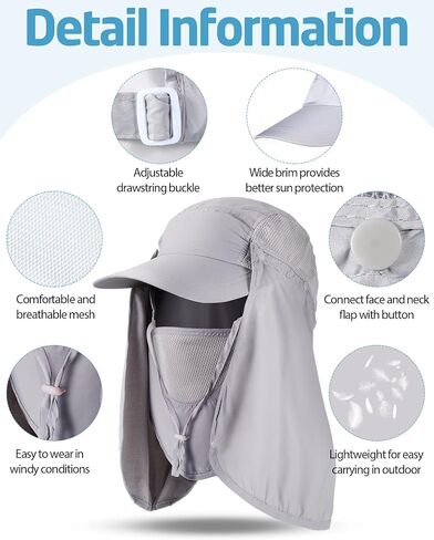 6 Set Sun Hat Fishing Hats Foldable Sun Fishing Cap UPF 50+ Sun Protection Caps with Face Mask Neck Flap and 6 Pairs Arm Sleeves for Men Women, As Picture Shown, XL in Saudi Arabia