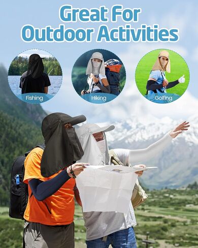 6 Set Sun Hat Fishing Hats Foldable Sun Fishing Cap UPF 50+ Sun Protection Caps with Face Mask Neck Flap and 6 Pairs Arm Sleeves for Men Women, As Picture Shown, XL in Saudi Arabia