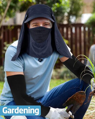 6 Set Sun Hat Fishing Hats Foldable Sun Fishing Cap UPF 50+ Sun Protection Caps with Face Mask Neck Flap and 6 Pairs Arm Sleeves for Men Women, As Picture Shown, XL in Saudi Arabia