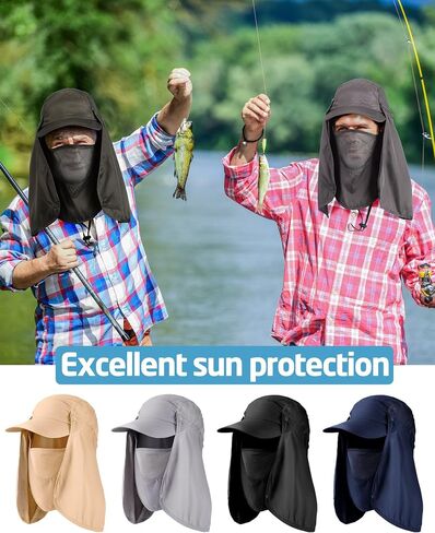 6 Set Sun Hat Fishing Hats Foldable Sun Fishing Cap UPF 50+ Sun Protection Caps with Face Mask Neck Flap and 6 Pairs Arm Sleeves for Men Women, As Picture Shown, XL in Saudi Arabia