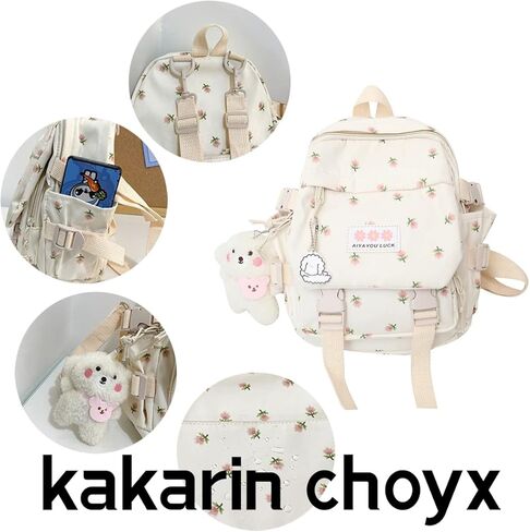 حقيبة ظهر Kakarin choyx الجمالية مقاس 10.6 بوصة حقيبة ظهر Kawaii مع قلادة حقيبة ظهر صغيرة حقيبة ظهر لطيفة حقيبة يابانية حقيبة ظهر على شكل زهور (أزرق) in Kuwait