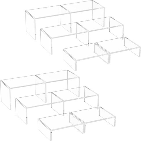 حامل عرض أكريليك HIIMIEI، 6 قطع من رافعات أكريليك كبيرة مقاس 12 بوصة، يتسع إلى 5 بوصات رف عرض مستطيل شفاف لحامل الكب كيك، وعرض المقتنيات، وحامل عرض متدرج (نمط الانحناء) in Kuwait