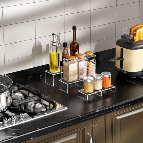 حامل عرض أكريليك HIIMIEI، 6 قطع من رافعات أكريليك كبيرة مقاس 12 بوصة، يتسع إلى 5 بوصات رف عرض مستطيل شفاف لحامل الكب كيك، وعرض المقتنيات، وحامل عرض متدرج (نمط الانحناء) in Kuwait