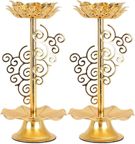 Garneck 2 PCS Tealight Holder Diwali, Buddhist Ghee Candle Holder, Alloy Candlestick with Lotus Base, Lotus Flower Lamp for Prayer/Meditation (M) in Saudi Arabia