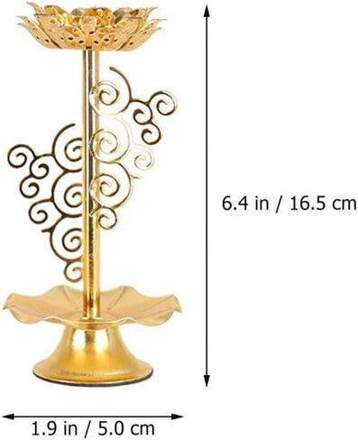 Garneck 2 PCS Tealight Holder Diwali, Buddhist Ghee Candle Holder, Alloy Candlestick with Lotus Base, Lotus Flower Lamp for Prayer/Meditation (M) in Saudi Arabia