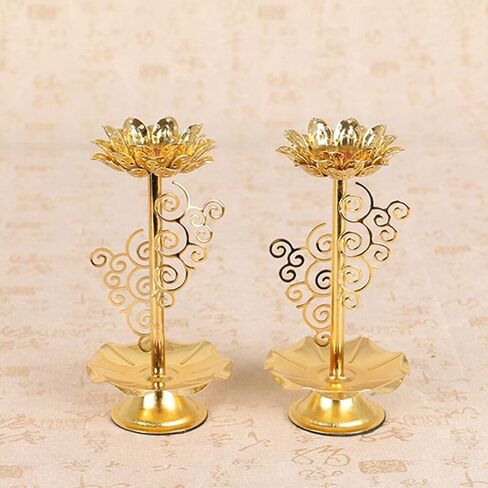 Garneck 2 PCS Tealight Holder Diwali, Buddhist Ghee Candle Holder, Alloy Candlestick with Lotus Base, Lotus Flower Lamp for Prayer/Meditation (M) in Saudi Arabia