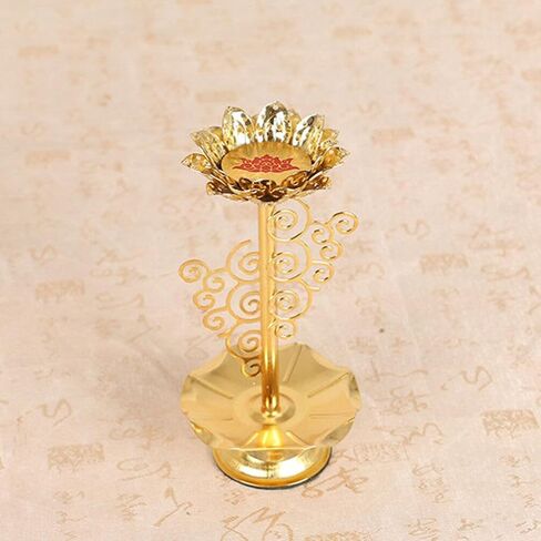 Garneck 2 PCS Tealight Holder Diwali, Buddhist Ghee Candle Holder, Alloy Candlestick with Lotus Base, Lotus Flower Lamp for Prayer/Meditation (M) in Saudi Arabia