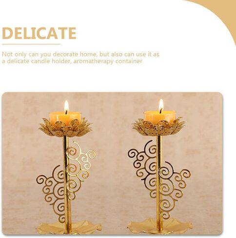 Garneck 2 PCS Tealight Holder Diwali, Buddhist Ghee Candle Holder, Alloy Candlestick with Lotus Base, Lotus Flower Lamp for Prayer/Meditation (M) in Saudi Arabia