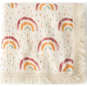 CHUNGEL شرابات قطنية للأطفال مقاس 40 بوصة × 47 بوصة، بطانية استقبال للأطفال مع هامش، بطانية قماط من موسلين بوهو مع هامش - نجمة قوس قزح in Kuwait