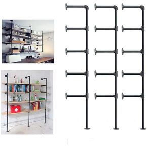 Kaler Industrial Iron Pipe Shelves - Set of 2, 5-Tier Wall-Mounted Bookshelf with Vintage Retro Design and Rustic Farmhouse Appeal Black（68" H） in Kuwait