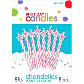 Pink Spiral Candles With Star Topper - 2.5", Pack of 8 - Perfect for Birthdays, Gatherings & More in Saudi Arabia