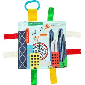 Baby Jack & Co 8x8" Learning Lovey Chicago Illinois Tag Toys for Babies - Baby Crinkle Toys - Soft & Safe - Learn USA Cities and Shapes - Ideal Baby Toy & Gift BPA Free w/ Stroller Clip in Kuwait