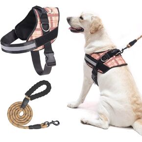 BEAUTYZOO الكلب تسخير للكلاب المتوسطة الكبيرة لا سحب، تسخير الكلب والمقود مجموعة مع مقبض مبطن، لا خنق الخدمة الثقيلة الكلب يسخر سترة حجم M L XL، عاكس سترة تسخير قابل للتعديل in Kuwait