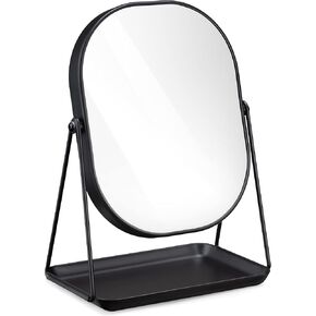 Navaris Vanity Mirror with Tray - Table Top Mirror with Metal Stand and Storage - 7" x 9" Mirror Size - For Makeup, Tabletop, Desk - Black Finish in Kuwait