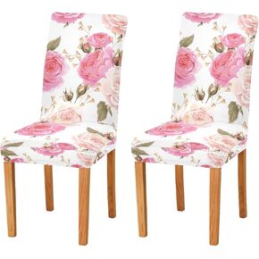 stargrass Floral Rose Pink Chair Covers for Dining Room Removable Washable Slipcovers for High Chairs 2/4 PCS Chair Protective Covers, Floral Rose Pink 2, one size x2