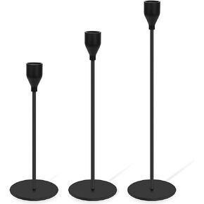 H-Tesco Set of 3 Matte Black Candle Holders for Taper Candles, Modern Decorative Candlestick Holder for Table, Centerpiece for Wedding, Dinning, Party, Fits Thick&Led Candles in Saudi Arabia