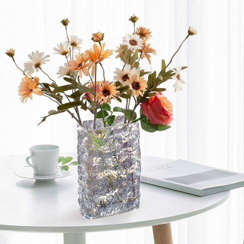 مزهرية زهور بالوان قزحية للديكور، مزهرية عصرية من الزجاج الكريستالي للزهور، مستطيلة، مزهرية مزخرفة مع لمعان ملون، هدية فريدة in Kuwait