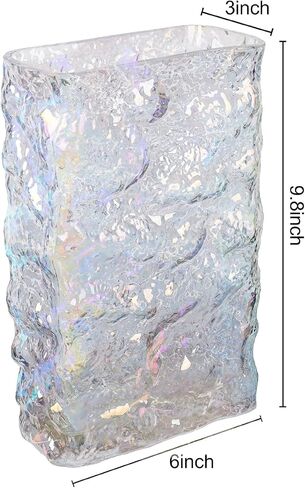 مزهرية زهور بالوان قزحية للديكور، مزهرية عصرية من الزجاج الكريستالي للزهور، مستطيلة، مزهرية مزخرفة مع لمعان ملون، هدية فريدة in Kuwait