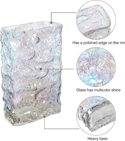 مزهرية زهور بالوان قزحية للديكور، مزهرية عصرية من الزجاج الكريستالي للزهور، مستطيلة، مزهرية مزخرفة مع لمعان ملون، هدية فريدة in Kuwait