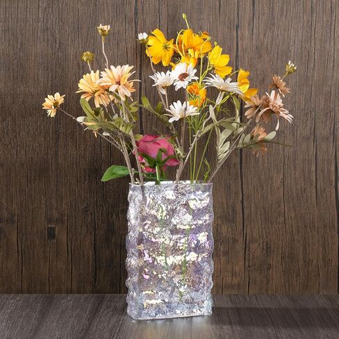 مزهرية زهور بالوان قزحية للديكور، مزهرية عصرية من الزجاج الكريستالي للزهور، مستطيلة، مزهرية مزخرفة مع لمعان ملون، هدية فريدة in Kuwait