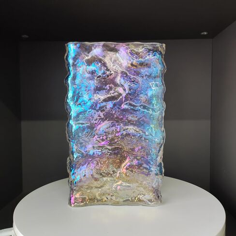 مزهرية زهور بالوان قزحية للديكور، مزهرية عصرية من الزجاج الكريستالي للزهور، مستطيلة، مزهرية مزخرفة مع لمعان ملون، هدية فريدة in Kuwait