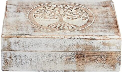 Better World Bio Rustic Decorative Wooden Box With Hinged Lid, Storage Box, Trinket Box, Memory Box for Keepsakes, Engraved with the Tree of Life Design, Paulownia Wooden Decor Box, 6"x4"x2" in Saudi Arabia