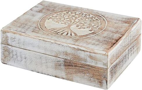 Better World Bio Rustic Decorative Wooden Box With Hinged Lid, Storage Box, Trinket Box, Memory Box for Keepsakes, Engraved with the Tree of Life Design, Paulownia Wooden Decor Box, 6"x4"x2" in Saudi Arabia