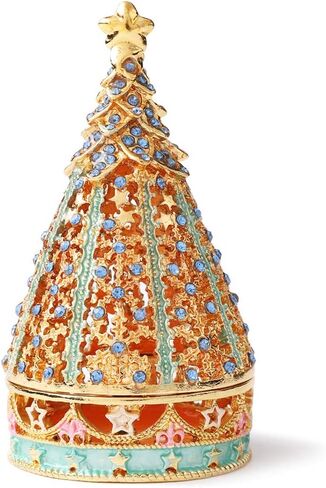 Christmas Tree Trinket Boxes Hinged Hand-Painted Jewelry Box Classic Ornaments Craft Gift for Home Decor (Blue) in Saudi Arabia