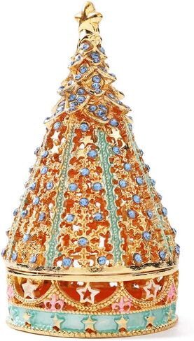 Christmas Tree Trinket Boxes Hinged Hand-Painted Jewelry Box Classic Ornaments Craft Gift for Home Decor (Blue) in Saudi Arabia