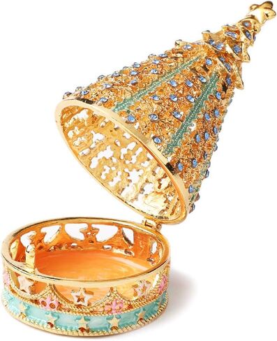 Christmas Tree Trinket Boxes Hinged Hand-Painted Jewelry Box Classic Ornaments Craft Gift for Home Decor (Blue) in Saudi Arabia