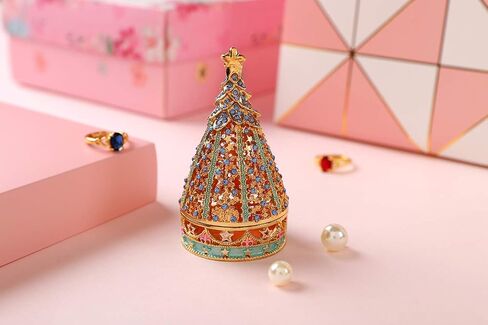 Christmas Tree Trinket Boxes Hinged Hand-Painted Jewelry Box Classic Ornaments Craft Gift for Home Decor (Blue) in Saudi Arabia