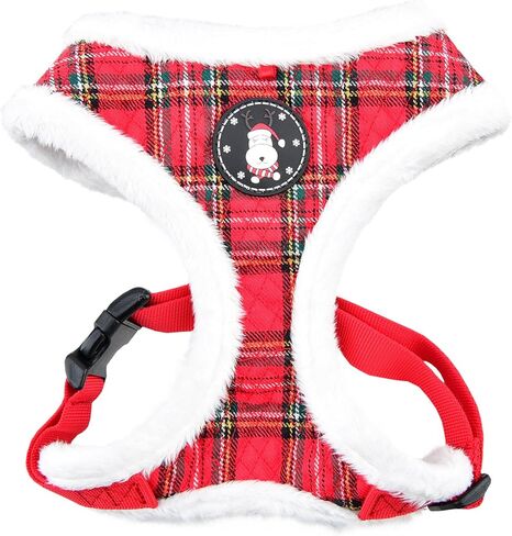 Puppia Blitzen Dog Harness Over-The-Head Warm Winter Christmas Holiday Harness Adjustable Chest for Small and Medium Dog, Checkered Red, Medium in Saudi Arabia
