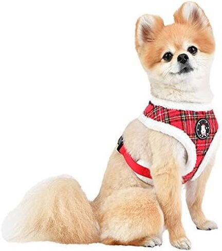 Puppia Blitzen Dog Harness Over-The-Head Warm Winter Christmas Holiday Harness Adjustable Chest for Small and Medium Dog, Checkered Red, Medium in Saudi Arabia