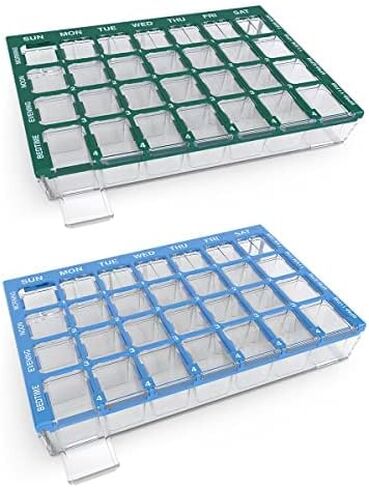 EZY DOSE 2 Pack Pharmadose 7-Day Pill, Medicine, Vitamin Organizer Box Case Weekly, 4 Times a Day, Medium Compartments Clear Lids (2 Pack - Random Colors) in Kuwait