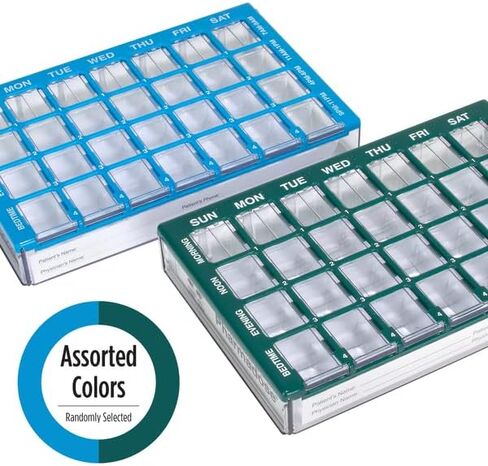 EZY DOSE 2 Pack Pharmadose 7-Day Pill, Medicine, Vitamin Organizer Box Case Weekly, 4 Times a Day, Medium Compartments Clear Lids (2 Pack - Random Colors) in Kuwait