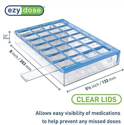 EZY DOSE 2 Pack Pharmadose 7-Day Pill, Medicine, Vitamin Organizer Box Case Weekly, 4 Times a Day, Medium Compartments Clear Lids (2 Pack - Random Colors) in Kuwait