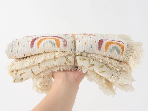 CHUNGEL شرابات قطنية للأطفال مقاس 40 بوصة × 47 بوصة، بطانية استقبال للأطفال مع هامش، بطانية قماط من موسلين بوهو مع هامش - نجمة قوس قزح in Kuwait