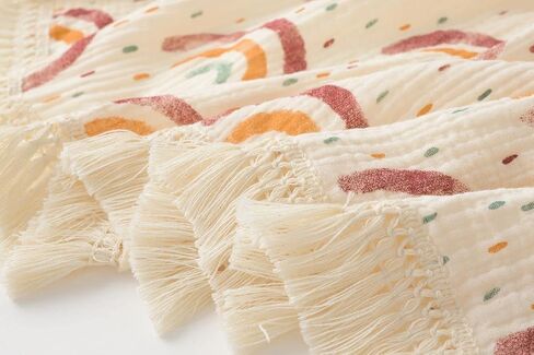 CHUNGEL شرابات قطنية للأطفال مقاس 40 بوصة × 47 بوصة، بطانية استقبال للأطفال مع هامش، بطانية قماط من موسلين بوهو مع هامش - نجمة قوس قزح in Kuwait