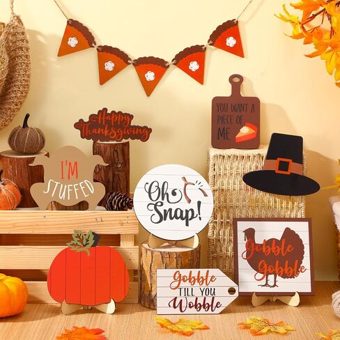 19 Pcs Fall Tiered Tray Decorations Set Hello Fall Rustic Farmhouse Tray Decoration Thanksgiving Pumpkin Maple Leaf Gnome Wooden Sign Autumn Tabletop Sign for Fall Home Kitchen in Saudi Arabia