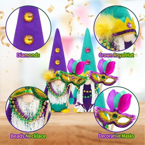 Mardi Gras Gnomes Decorations Mardi gras centerpieces for Tables Masquerade Party Decorations Mardi gras Gifts Accessories Ornaments New Orleans Decor Tiered Tray Decor Farmhouse Decor in Kuwait