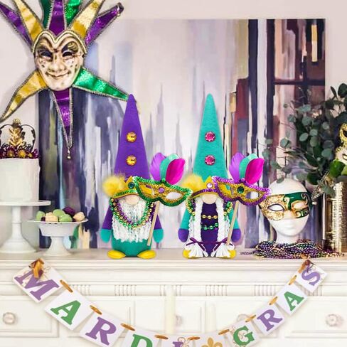 Mardi Gras Gnomes Decorations Mardi gras centerpieces for Tables Masquerade Party Decorations Mardi gras Gifts Accessories Ornaments New Orleans Decor Tiered Tray Decor Farmhouse Decor in Kuwait
