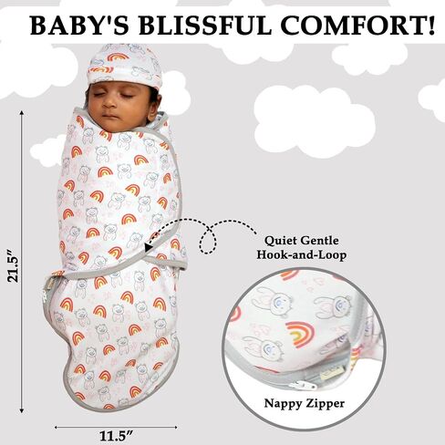 BABYKINZ Baby Swaddle Wrap | Swaddles for Newborn Baby | Zipper Bottom Easy Diaper Change Baby Sleep Sack with Mitten Cuffs in Saudi Arabia